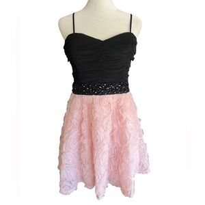 NWT WET SEAL Black Pink Mini Party Dress Jeweled Waist Band Tulle Roses Size M